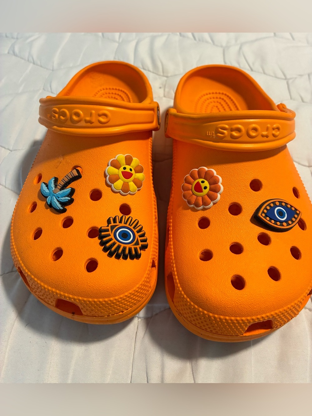 CROCS J5 in Bright Orange with Playful Charms